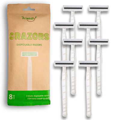 Hair Removal Crazors 3 Blades Disposable Razors for Men/Women's Grooming Single-Use Body & Face Shaver Raw-Material Earth+Skin Loving Travel-Size Toiletries 8-Pack by MyFriendly
