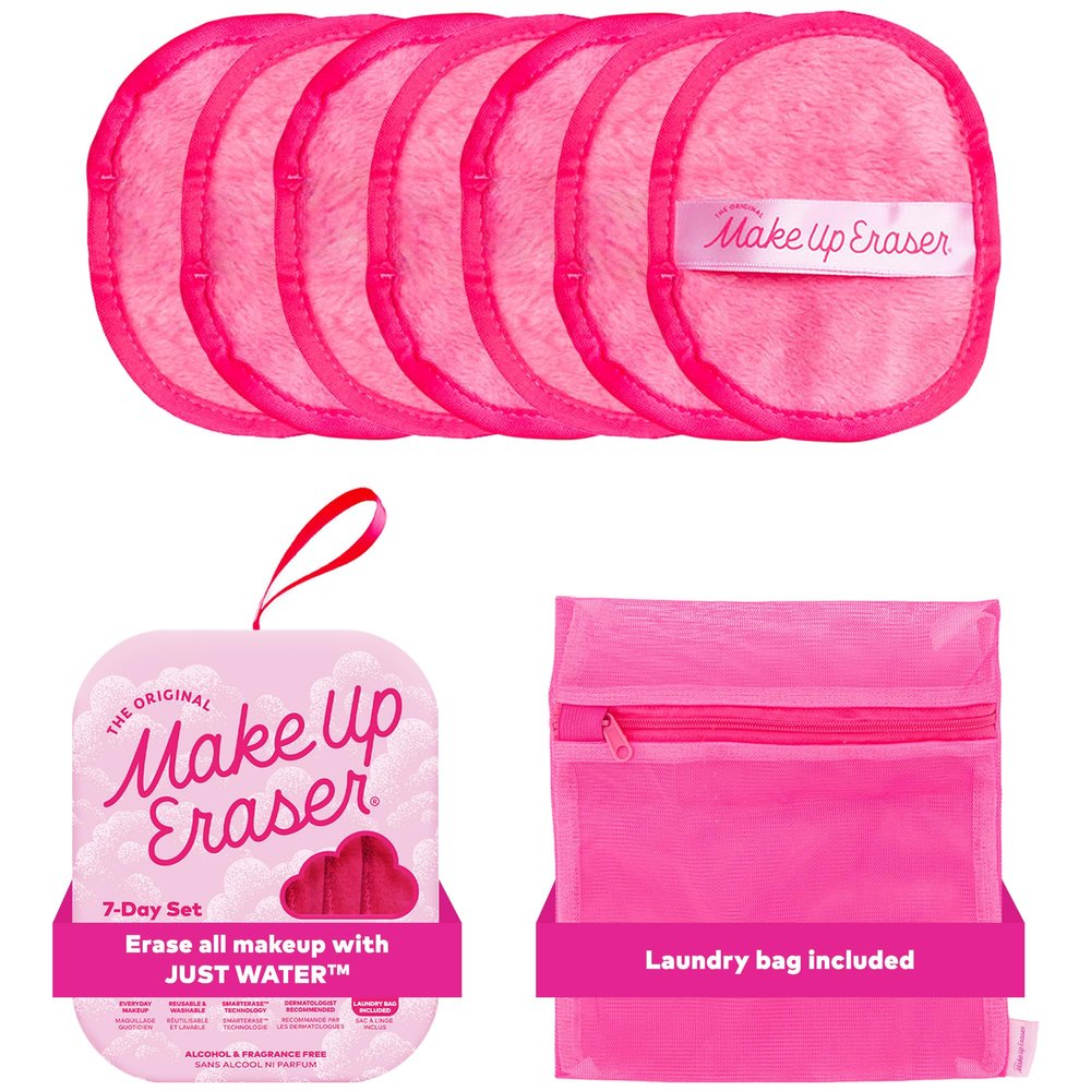The Original Makeup Eraser 7-Day Set, Erase All Makeup with Just Water, Including Waterproof Mascara, Eyeliner, Foundation, Lipstick, Sunscreen, and More! Original Pink, 7ct.