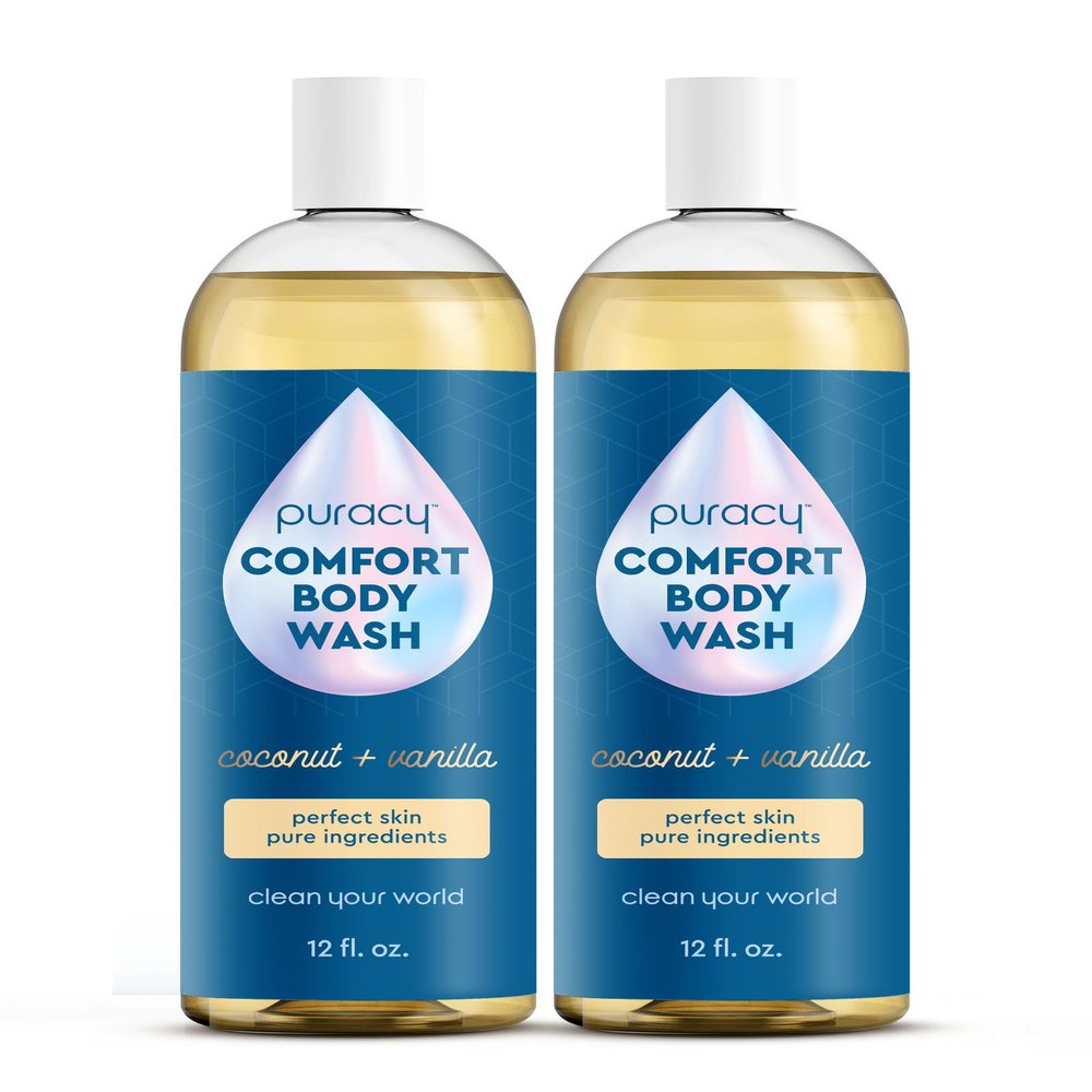 Puracy Body Wash, Natural Body Wash, 98.6% Pure Plant Ingredients, Moisturizing Shower Gel for Women Men Kids, Body Soap for Dry Sensitive Skin. Gently Scented with Coconut & Vanilla 12 Oz (2-Pack)
