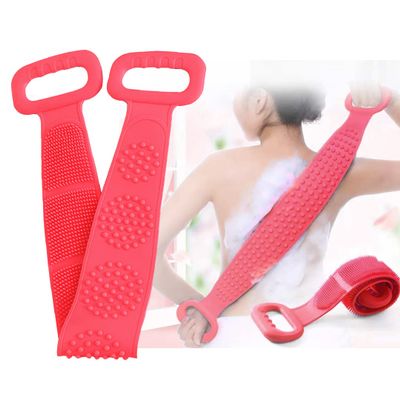 Silicone Back Scrubber Belt (80cm)  Extra Long-Double-Sided Bath Scrub Strap Gently Massages and Exfoliates Skin (72 cm), Pink