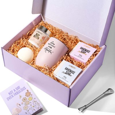 LOVERY Valentine Care Package for Women, Spa Gift Set, Relaxing Spa Kit, Self Care Gift with Wine Tumbler, Handmade Soap, Bath Bomb & More, Birthday Gift Ideas for Women, Her, Friend, Mom