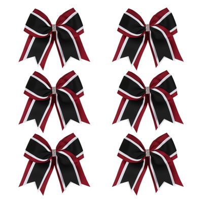 8 Inch 3 Colors 3 Layers 6 Pcs Cheerleader Bows Jumbo Cheerleading Bows Hair Elastic Hair Tie for High School College (Maroon/White/Black)