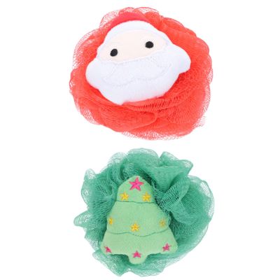 2Pcs Christmas Bath Loofah Santa Claus Xmas Tree Mesh Pouf Shower Sponge Body Scrubber Exfoliator for Bathroom Tools