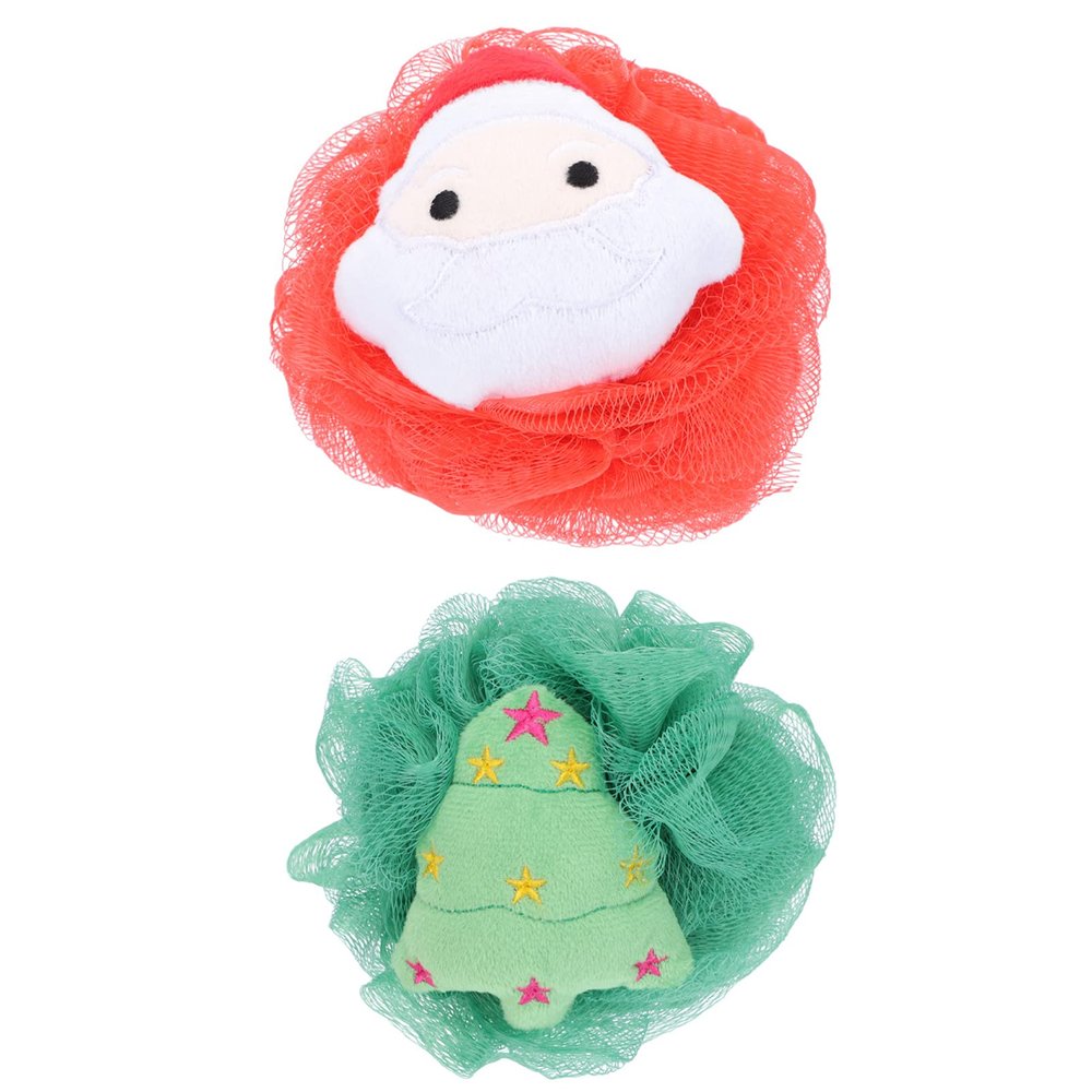 2Pcs Christmas Bath Loofah Santa Claus Xmas Tree Mesh Pouf Shower Sponge Body Scrubber Exfoliator for Bathroom Tools