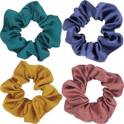 4 Pack Satin Silk Scrunchies for Hair, Soft Spiral Ponytail Holder No Hurt Your Hair, Big Hair Scrunchies for Frizz Prevention, Hair Accessories Gift for Girl (dark color)