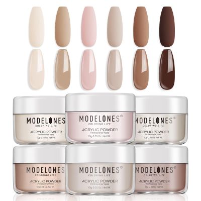 Modelones Nude Acrylic Powder 6 Colors Acrylic Nail Powder Kit Chocolate Brown Latte Soft Tones Cover Powder for Nail Art Extension No Nail Lamp Needed (C2-Going Nude)