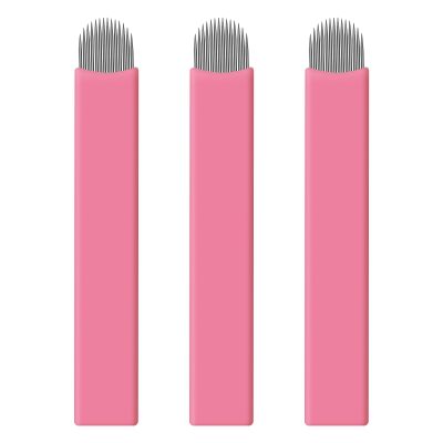 50 pcs Pink Disposable Microblading Blades Microblades 0.15mm Nano Needles Perfect for Hair Strokes Eyebrow Thinnest needles in Market (14U)