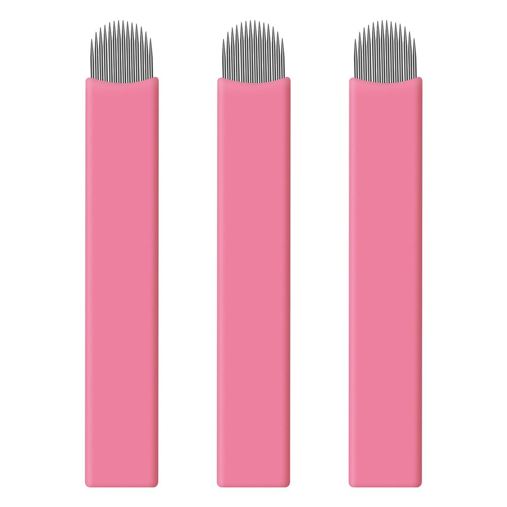 50 pcs Pink Disposable Microblading Blades Microblades 0.15mm Nano Needles Perfect for Hair Strokes Eyebrow Thinnest needles in Market (14U)