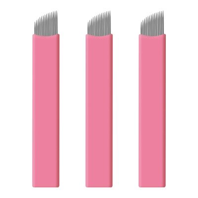 50 pcs Pink Disposable Microblading Blade #14 NANO Microblades 0.15mm Nano Needles Perfect for Hair Strokes Eyebrow Thinnest needles in Market (14 Slope)