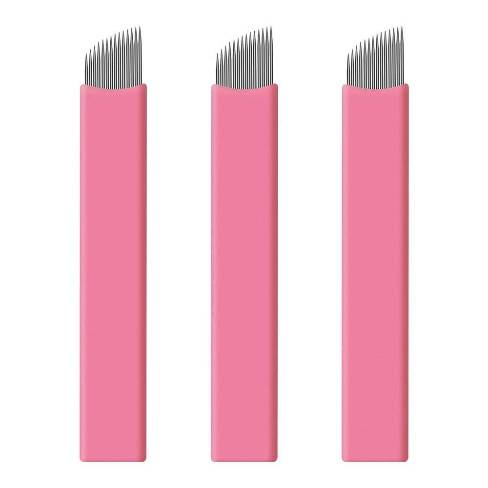 50 pcs Pink Disposable Microblading Blade #14 NANO Microblades 0.15mm Nano Needles Perfect for Hair Strokes Eyebrow Thinnest needles in Market (14 Slope)