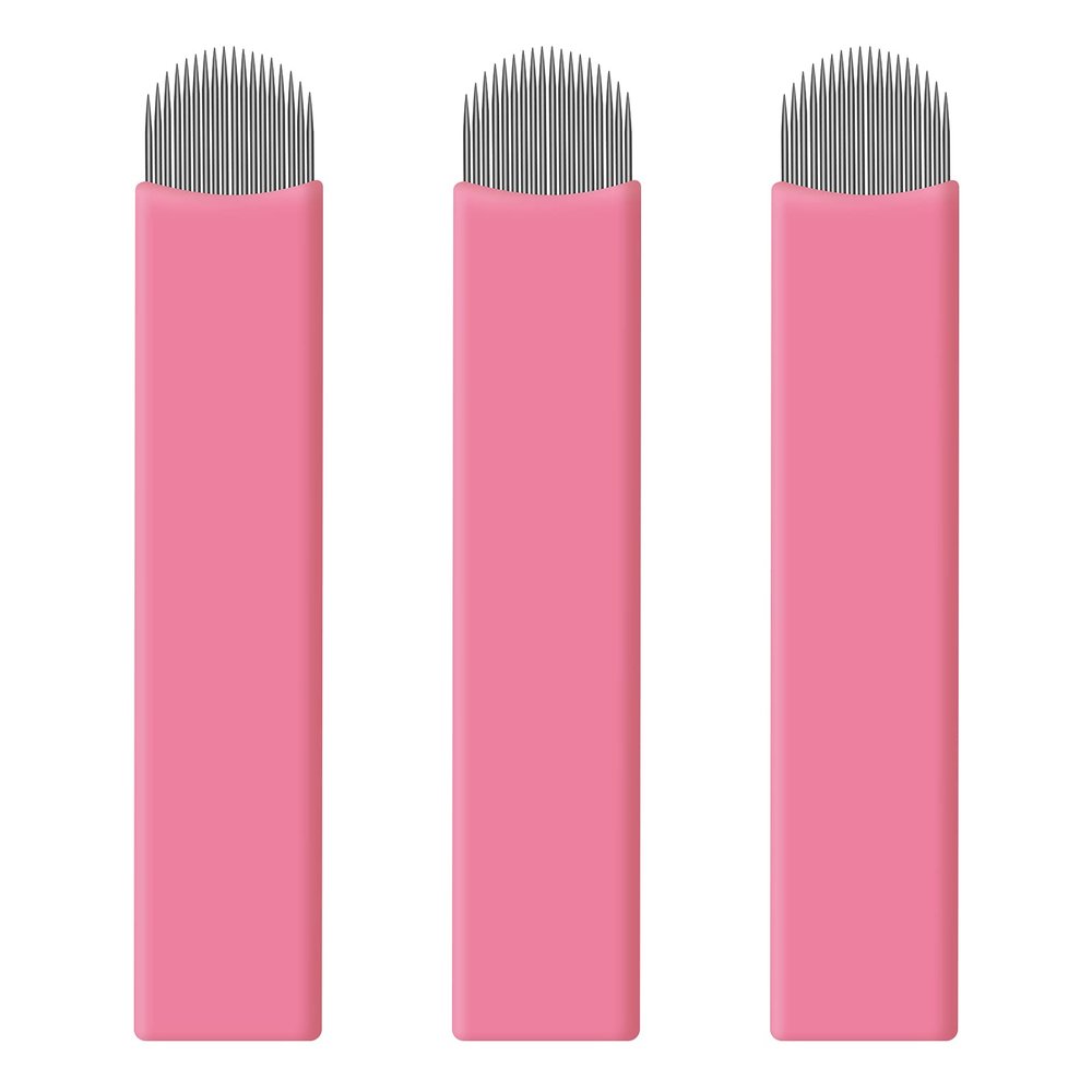 50 pcs Pink Disposable Microblading Blade NANO U18 Microblades 0.15mm Nano Needles Perfect for Hair Strokes Eyebrow Thinnest needles in Market (18U)