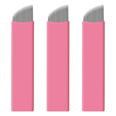 50 pcs Pink Disposable Microblading Blades Microblades 0.15mm Nano Needles Perfect for Hair Strokes Eyebrow Thinnest needles in Market (21 Slope)