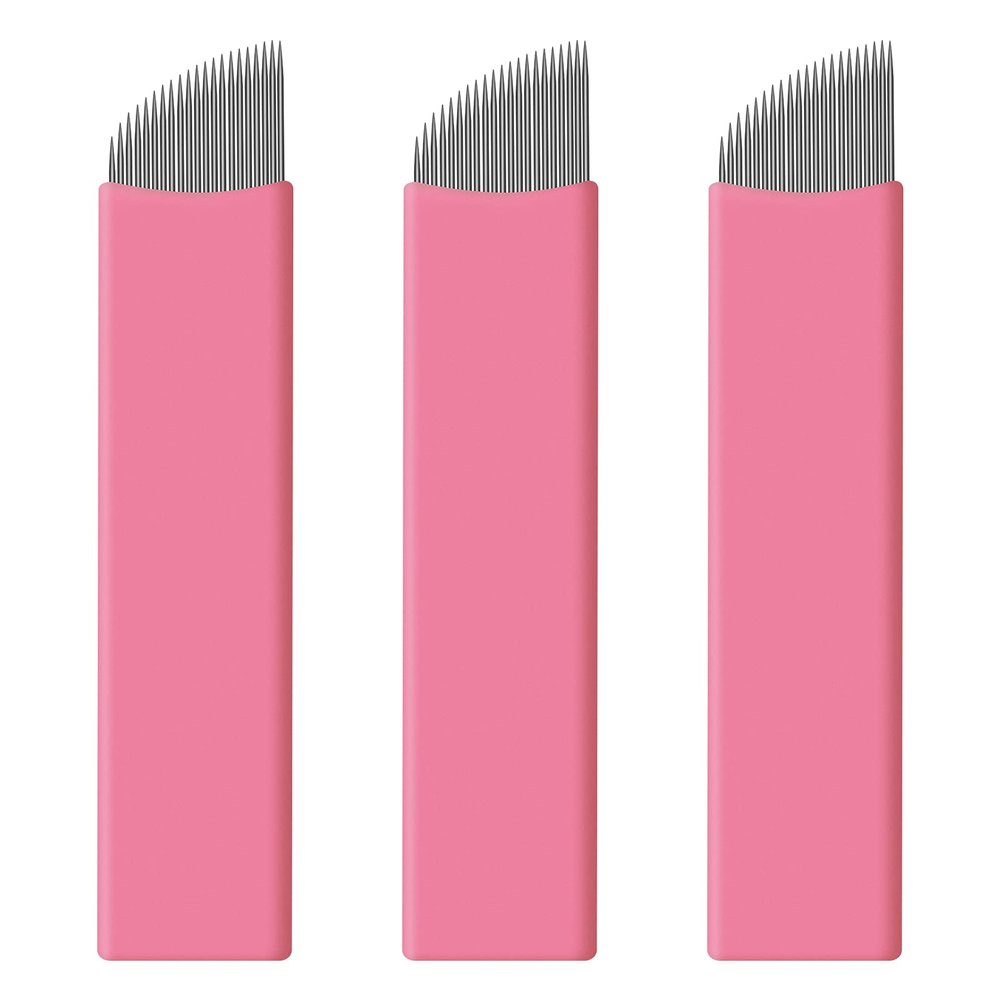 50 pcs Pink Disposable Microblading Blades Microblades 0.15mm Nano Needles Perfect for Hair Strokes Eyebrow Thinnest needles in Market (21 Slope)