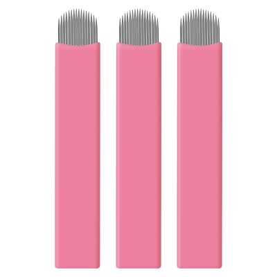 50 pcs Pink Disposable Microblading Blades Microblades 0.15mm Nano Needles Perfect for Hair Strokes Eyebrow Thinnest needles in Market (16U)