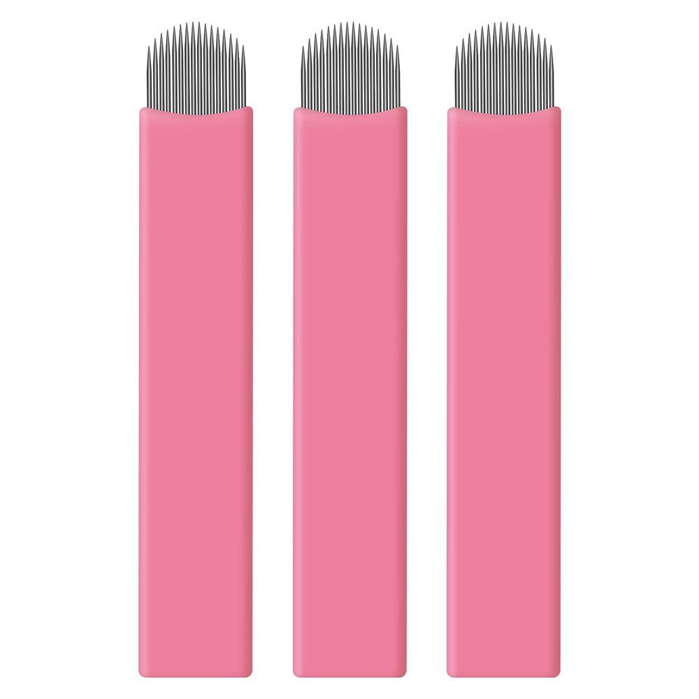50 pcs Pink Disposable Microblading Blades Microblades 0.15mm Nano Needles Perfect for Hair Strokes Eyebrow Thinnest needles in Market (16U)