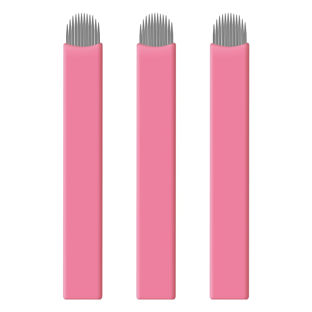 50 pcs Pink Disposable Microblading Blades Microblades 0.15mm Nano Needles Perfect for Hair Strokes Eyebrow Thinnest needles in Market (12U)