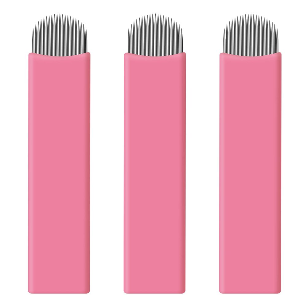 50 pcs Pink Disposable Microblading Blades Microblades 0.15mm Nano Needles Perfect for Hair Strokes Eyebrow Thinnest needles in Market (21U)