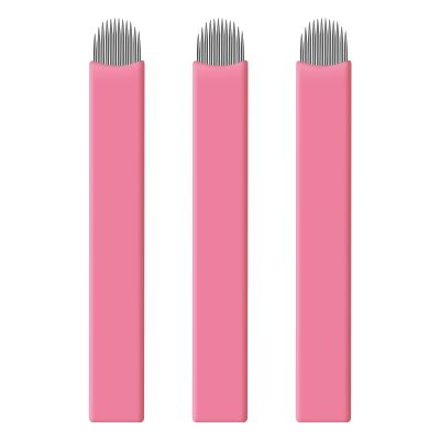 50 pcs Pink Disposable Microblading Blade #14 NANO 0.15mm Perfect for Hair Strokes Eyebrow Thinnest needles in Market (12 Slope)