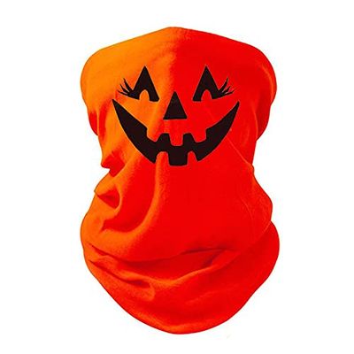 7 Years Southern Ladies Halloween Pumpkin Face Neck Gaiter With Eye Lashes Jack O Lantern