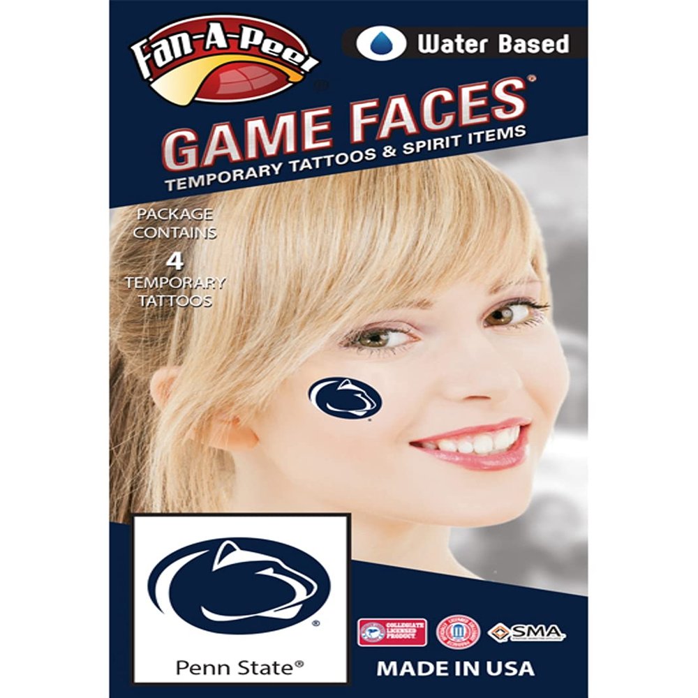 Penn State (PSU) Nittany Lions Water Based Temporary Spirit Tattoos 4-Piece Dark Royal Blue Lion Head Oval Logo