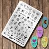 2pcs Large Abstract Face Galaxy Nail Stamping Plates Line Girl Face Pictures Stencil Moon Star Space Nail Picture Design Stamp Templates Mix Flower Leaf Starry Sky Stainless Steel Nail Art Image Plate view 2
