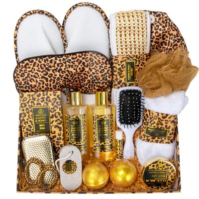 Christmas Gifts for Women, Bath Gift Set, Leopard XXL 20 Pcs Skin Care Set, Slef Care Gifts Set , Mother's Day, Valentine, Birthday, Home Spa Kit, Shower Gel, Body Lotion, Shower Cap,Manicure Set