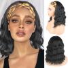 Yudit 14 Inch Long Wave Headband Wig Synthetic Body Bob Wave Half Wig with Headband for Black Women (BLACK) view 1