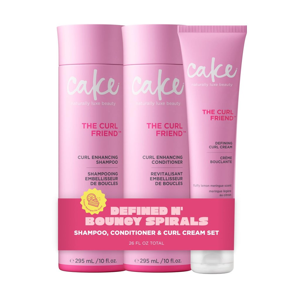 Cake Beauty Curl Friend Curl Defining Shampoo, Conditioner & Cream Set - Avocado & Argan Oil Curly Hair Products - Anti-Frizz, Cruelty Free & Vegan Gift Set