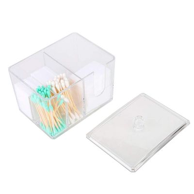 Alvinlite Q-tip Cotton Pad Holder, Swab Ball Dispenser Transparent Desktop Storage Container for Makeup Cosmetic with Lid 4-Grids