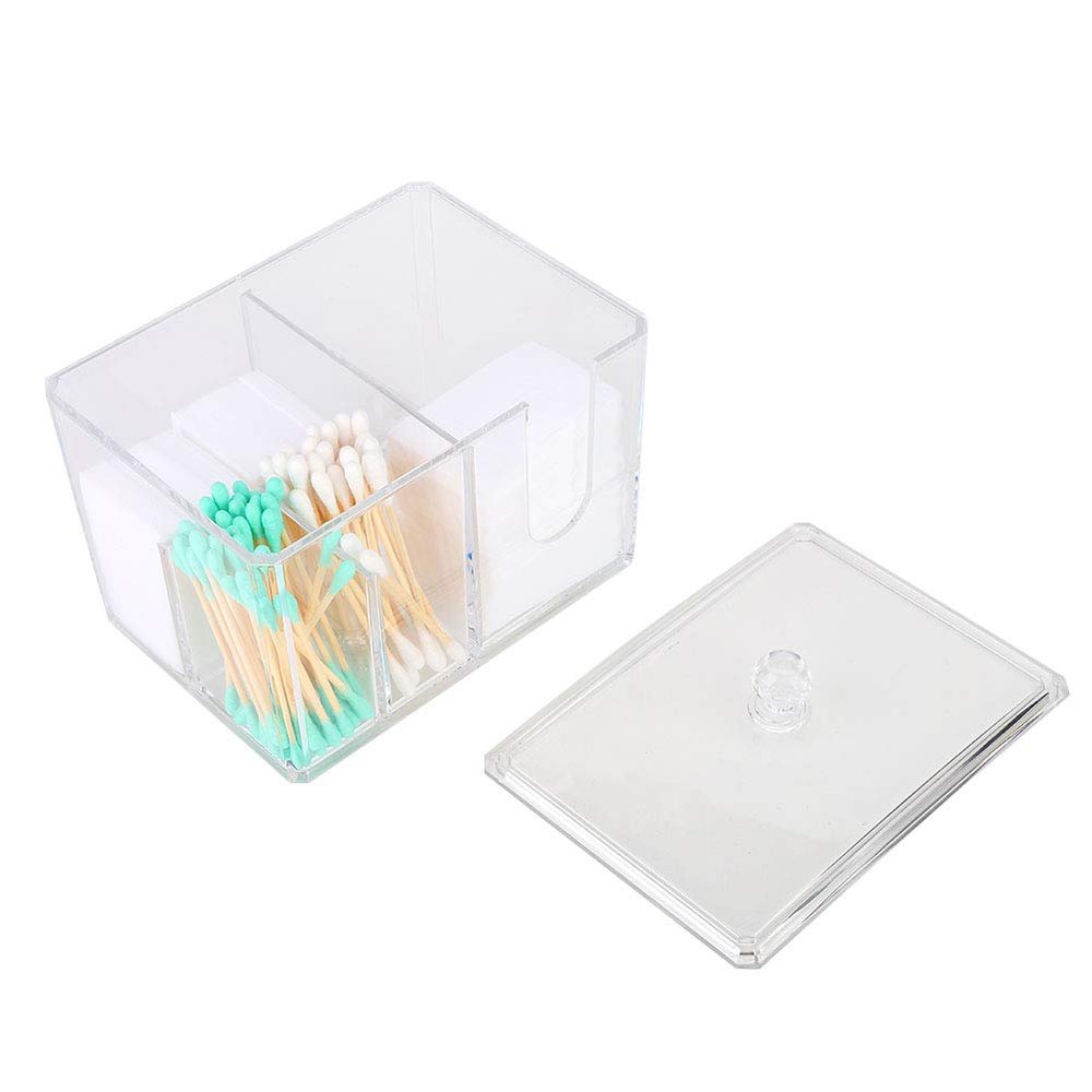 Alvinlite Q-tip Cotton Pad Holder, Swab Ball Dispenser Transparent Desktop Storage Container for Makeup Cosmetic with Lid 4-Grids