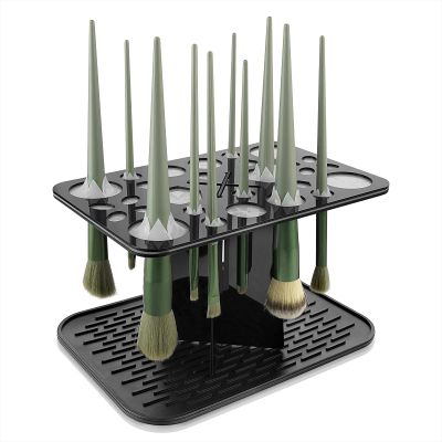 CAIRIAC 28 Holes Makeup Brush Holder,Makeup Brush Drying Rack Upside Down,Folding Makeup Brush Holder,Air Tree Tower Stand Organizer Comes with Mat