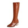 Knee High Boots Women Leather Fashion Pointed Toe Put On Thick High Heel High Boots Comfortable Casual Chunky Heel Slip-on Long Boots Shoes view 1