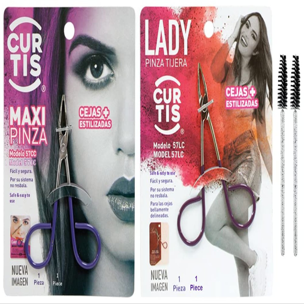 (2 in 1) Less Pain PROFESSIONAL Straight Tip TWEEZERS with Easy Scissor Handle + 2 Eyebrow Brush, GREAT PRECISION TWEEZERS Men/Women; PORTABLE Beauty Tools for Facial Hair, Ingrown Hair, Blackhead
