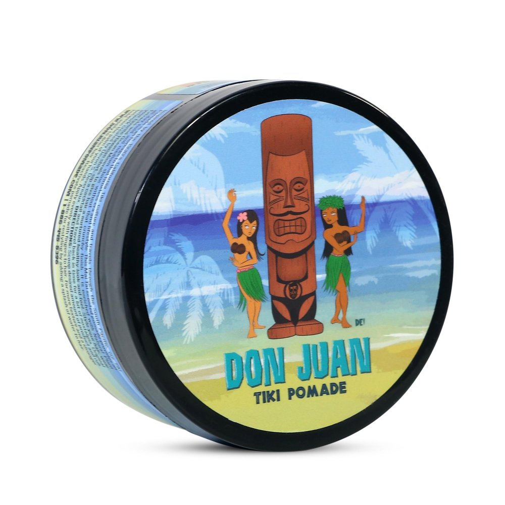 Don Juan Tiki Pomade | Water Based | High Hold | Medium Shine | Natural Plant Extracts and Ocean Minerals | Mai Tai Tropical Scent, 4 oz