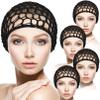 CACASO Mesh Rayon Knit Hair Caps for Women - 5Pcs Crocheted Thick Snood Hats for Sleeping, Soft Hair Accessories With Cover Ornament (Black) view 1