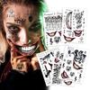 5 Sheets Cosplay Clown Prince Temporary Tattoos  Large Tattoo Stickers for Men, Women, and Kids  Evil Smile and Jester-themed Fake Tattoos for Cosplay, Halloween, and Parties view 1