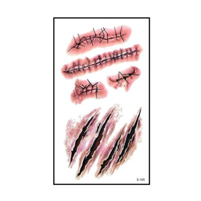 NC 6pcs Halloween Bloody Wound Tattoo Stickers Trick Scary Waterproof Temporary Tattoo D I Y Fake Tattoo Halloween Party Decoration