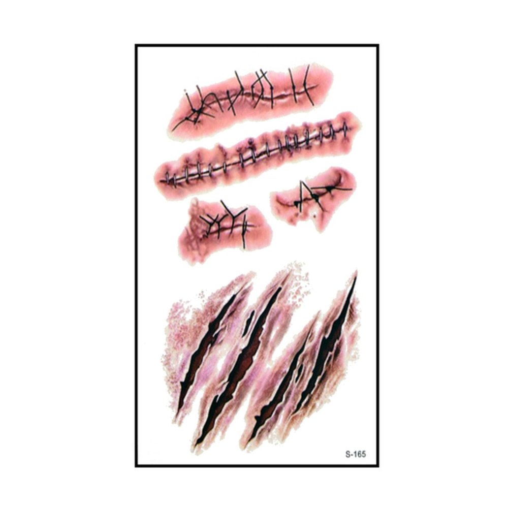 NC 6pcs Halloween Bloody Wound Tattoo Stickers Trick Scary Waterproof Temporary Tattoo D I Y Fake Tattoo Halloween Party Decoration