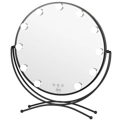 11 Bulb Round Mirror (Black)