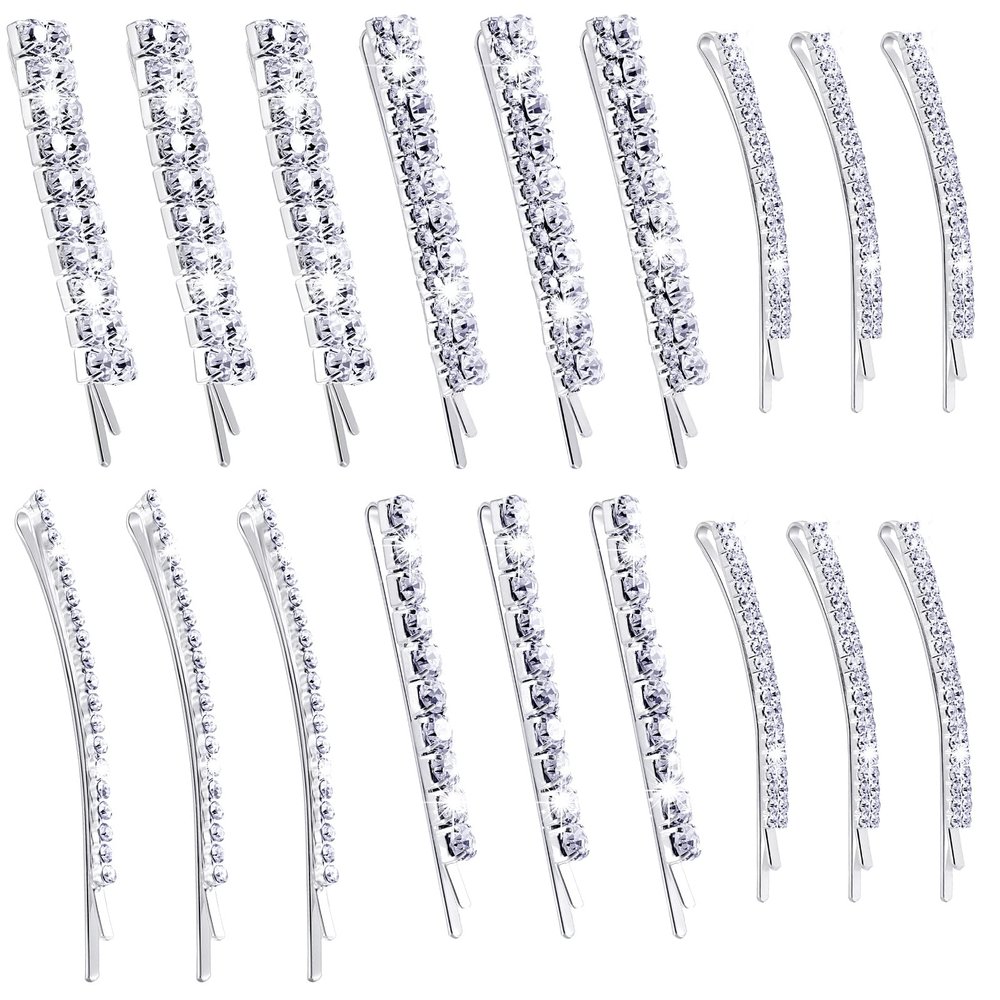 15 Pieces Rhinestone Hair Clips Metal Rhinestone Hair Pins Clear Crystal Bobby Pins for Women Luxury Hair Barrettes Bling Hair Pins Hair Accessories for Party Wedding Daily(Silver)