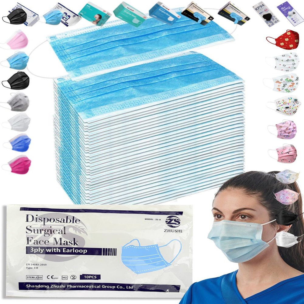 1000 PCS Blue Disposable Face Masks Medical Grade ASTM Level 2,High Filtration Ventilation Security Mouth Cover,3-Layer(1-Ply Melt-Blown,2-Ply Non-Woven) for Adults