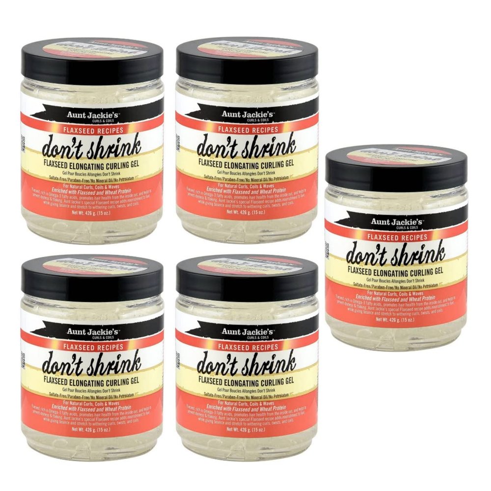 Aunt Jackies Flaxseed Curly Hair Gel - Elongating Custard Gel for Fine, Thick, Wavy, Curly & Kinky-Coily Natural hair  Curly Hair Gel to Prevent Dryness and Flaking  15 Ounce (Pack of 5)