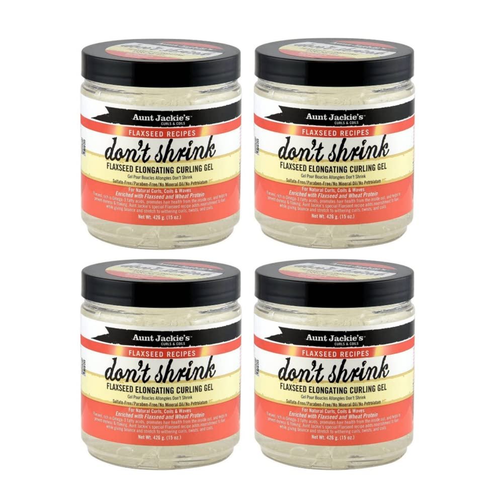 Aunt Jackies Flaxseed Curly Hair Gel - Elongating Custard Gel for Fine, Thick, Wavy, Curly & Kinky-Coily Natural hair  Curly Hair Gel to Prevent Dryness and Flaking  15 Ounce (Pack of 4)