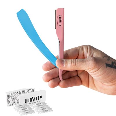GRAVITY RAZORS Professional Straight Razor Kit  Ultra Exposure, Includes 10 Premium Blades, 2mm Exposed, Cotton Candy