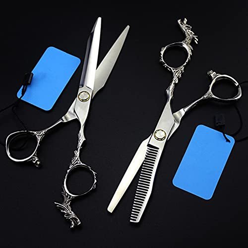 Hair Cutting Scissors, Professional japan 440c 9cr13 6 inch dragon hair scissors cutting barber haircut thinning shears hairdressing scissors set BY ZZYY (Color : Set)