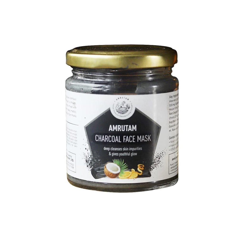 AMRUTAM Charcoal Face Mask With Manjistha, Multani Mitti, Guava Leaf Juice - (150Gms) - Single Jar