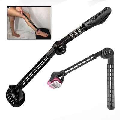 OmniShaver Extender Handle - Full Body Shaver for Men & Women with 20" Extension Holder - Adjustable & Foldable, Includes Detachable Lotion Applicator for Back, Legs, Arms, Articulating Head - Black