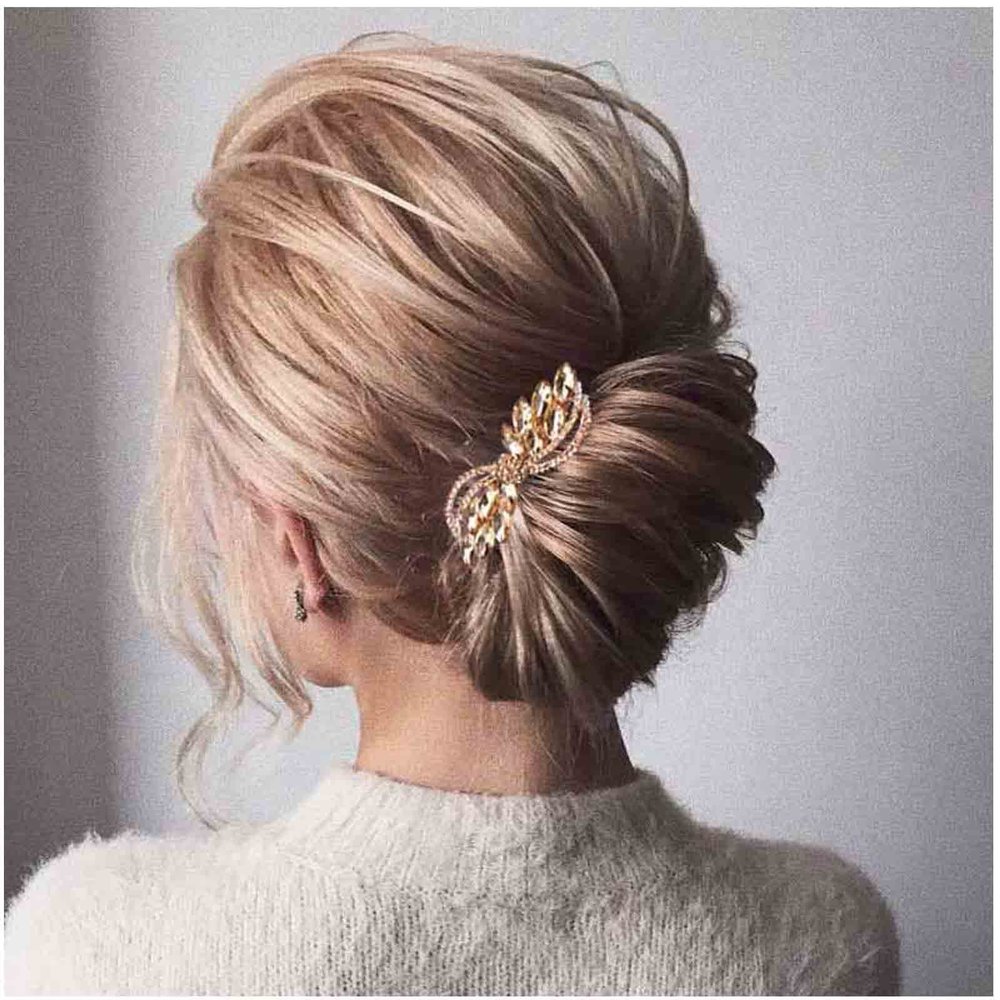 Yheakne Rhinestone Wedding Hair Clip Barrette Gold Crystal Hair Barrette Shine Bride Headpieces Decorative Headwear Crystal Hair Clip Comb Bridal Hair Accessories for Women and Girls (Gold)