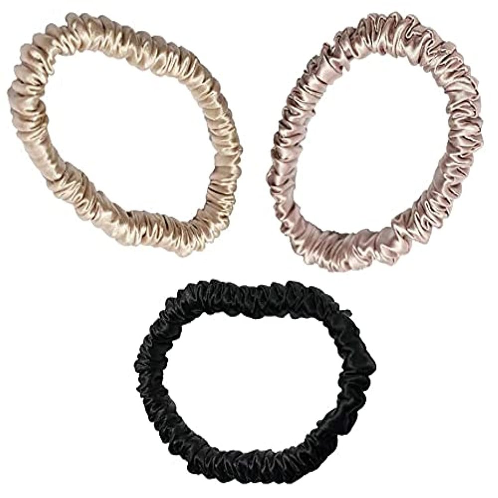 100% Pure Mulberry Silk Scrunchies for Women and Girls - Charmeuse 19 Momme Silk Hair Ties for Sleeping and Curly Hair
