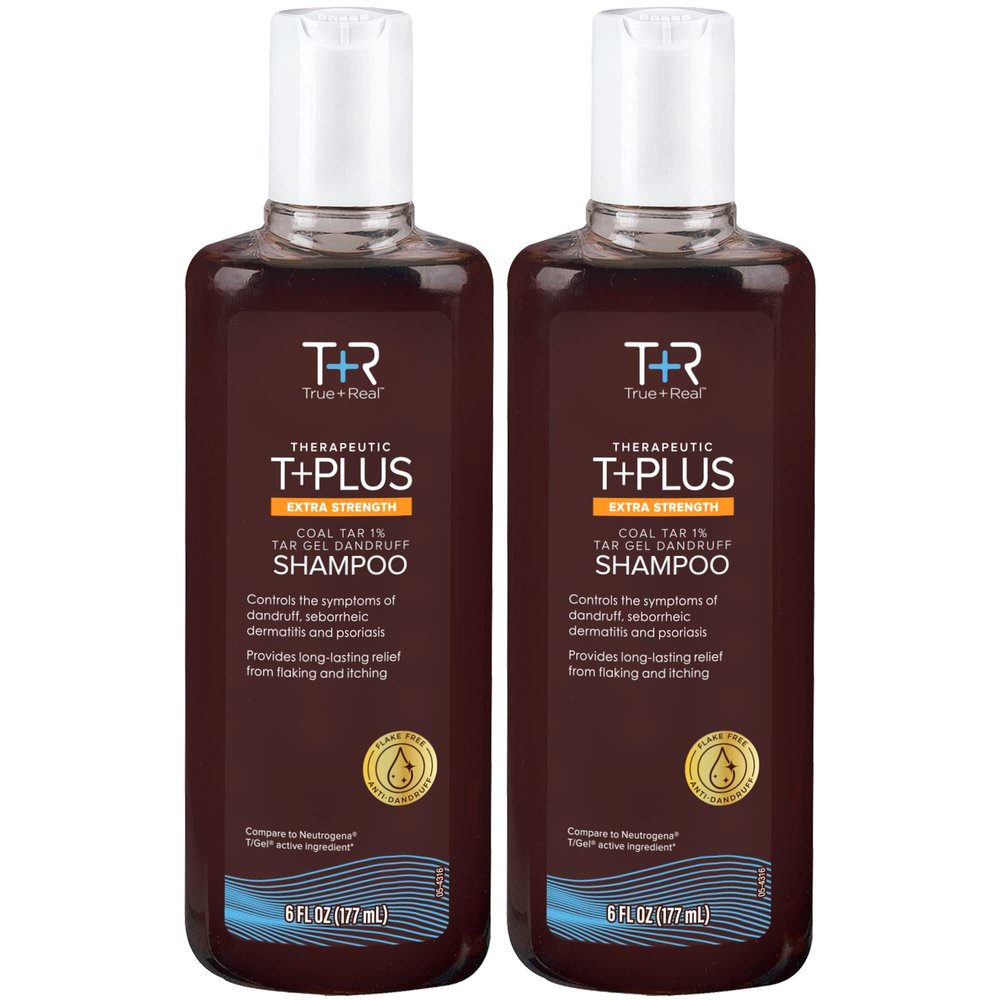 True+Real Coal Tar Therapeutic Plus Tar Gel Anti-Dandruff Shampoo Extra Strength 1% Coal Tar, 6 Fluid Ounce 2 Pack